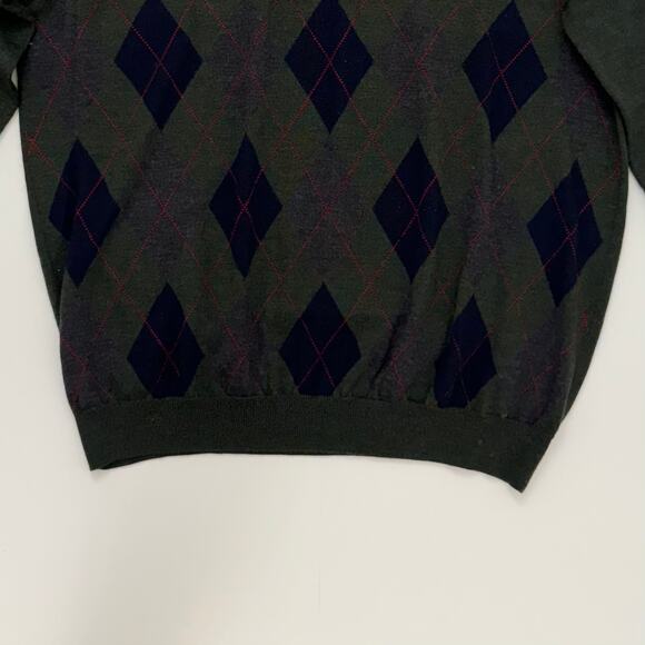 Brooks Brothers 346 Merino Wool V-Neck Pullover Sweater Dark Green Argyle | XL - Picture 4 of 9